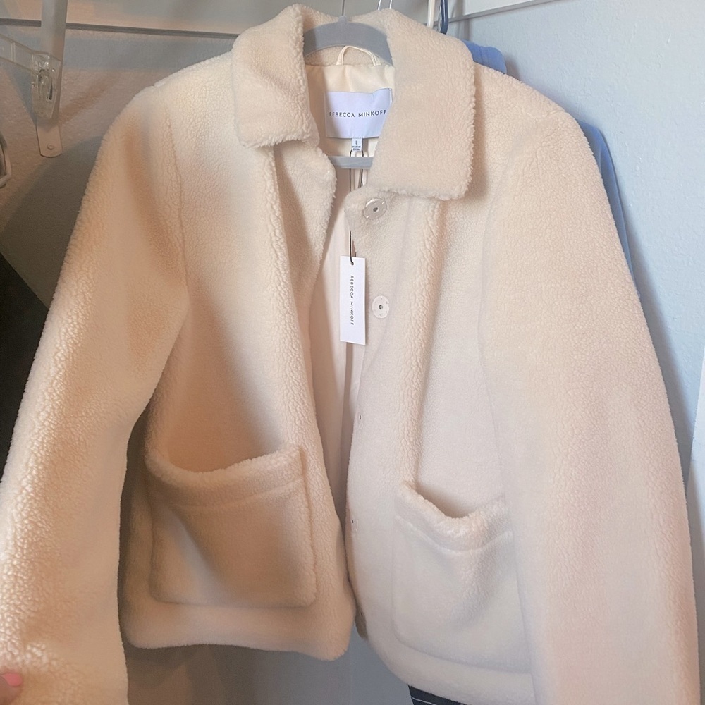 Rebecca Minkoff White Ivory Harley Faux Fur Teddy Coat Jacket